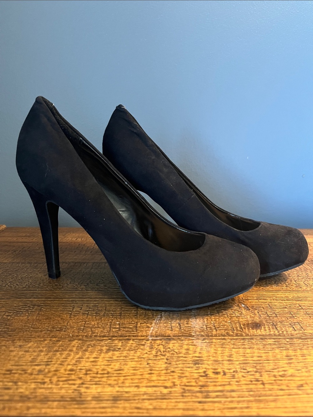 Candie's Black Suede Round-Toe High Heels